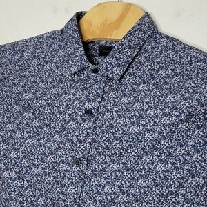 Magaschoni Man Purple Patterned Short Sleeve Button Down‎ Shirt Men's Large L